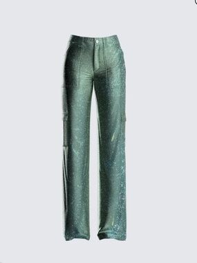Finesse Emerald Shimmer Straight-Leg Cargo Pants